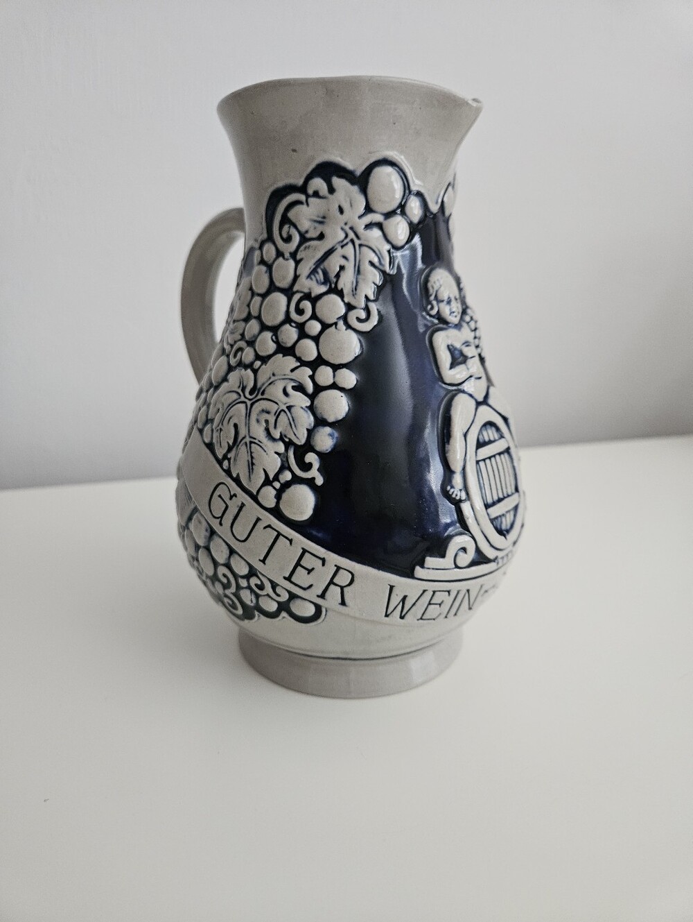 VTG German Stoneware Cobalt Blue & Gray Wine Pitcher | SZ 7" - Picture 2 of 11